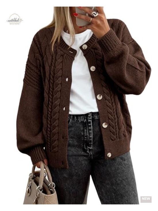 Sweaters - Chunky Button Down Long Sleeve Cable Knit Cardigan Sweater Coat